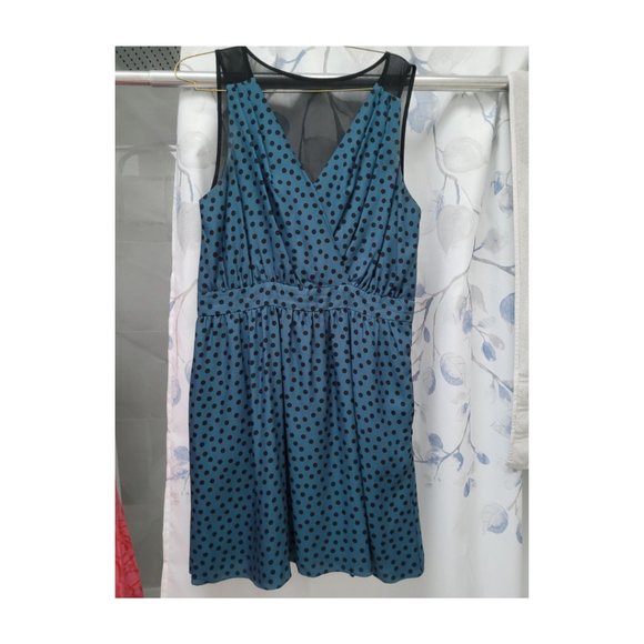 BCBG Blue and Black Polkadot Dress - Picture 1 of 3
